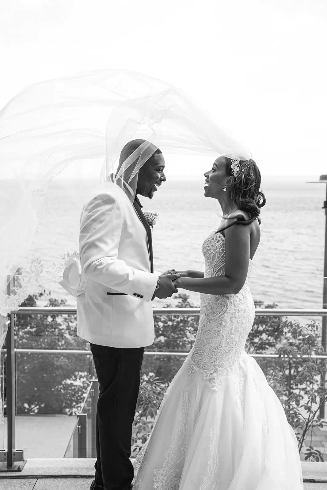brides veil blowing in the wind